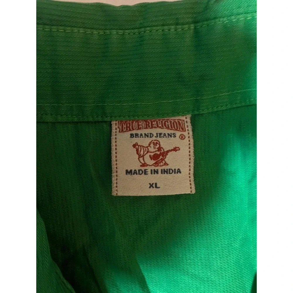 True Religion Mens Shirt Green Short Sleeve Western Pearl Snap  Sz XL Textured